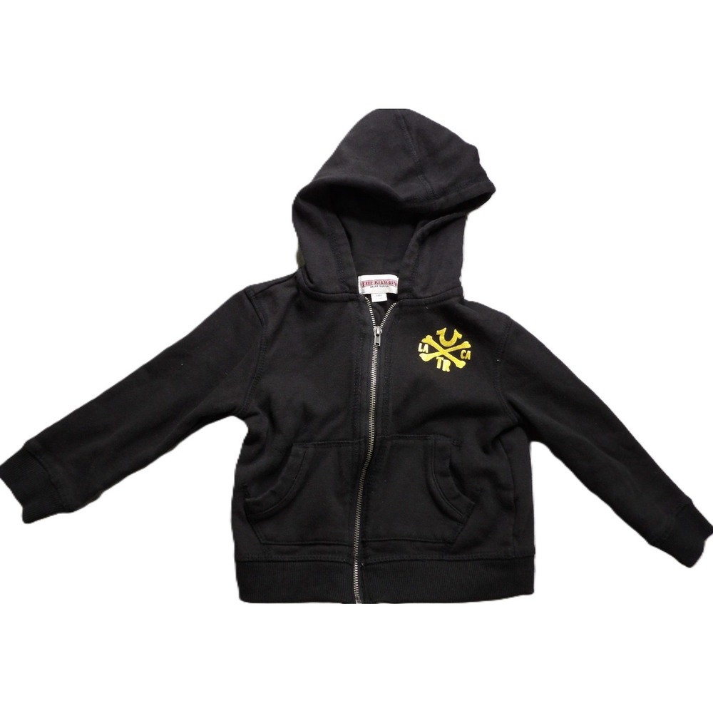 True Religion Baby Boys Black Gold Foil Buddha Full Zipper Hoodie Sweatshirt 24M